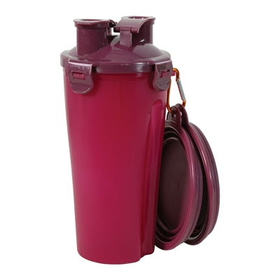 Zolux Bvk 2In1 Reisset Fles Met Voerbak En Drinkbak Rood